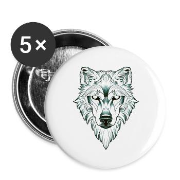 Loup symétrique dotwork - Lot de 5 petits badges (25 mm) - blanc - Devant