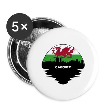 Cardiff-Wales-Flaggen-Skyline-Schattenbild-Reise - Buttons klein 25 mm (5er Pack) - Weiß - Vorne