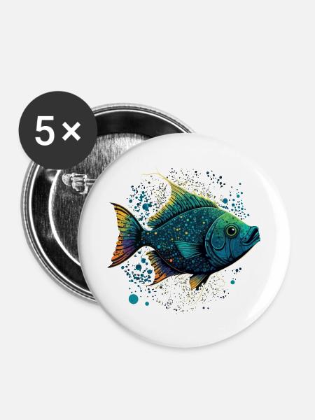 Fisch mit offenem Maul - Buttons klein 25 mm (5er Pack) - Weiß