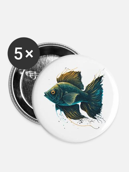 Ein Fisch - Buttons klein 25 mm (5er Pack) - Weiß