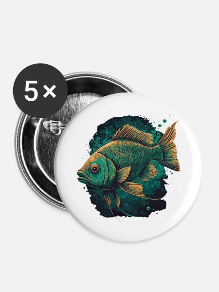 Fisch Kunstwerk - Buttons klein 25 mm (5er Pack) - Weiß