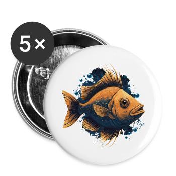 Brown Fish - Buttons small 1''/25 mm (5-pack) - white - Front