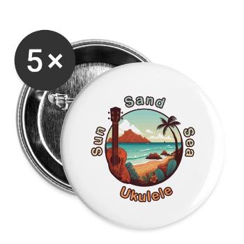 Sun, sand and ukulele - on holiday and at home - Buttons small 1''/25 mm (5-pack) - white - Front
