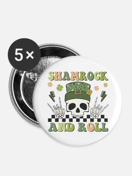 Shamrock and Roll - Buttons klein 25 mm (5er Pack) - Weiß
