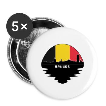 Bruges Belgique Drapeau Skyline Voyage Silhouette - Lot de 5 petits badges (25 mm) - blanc - Devant