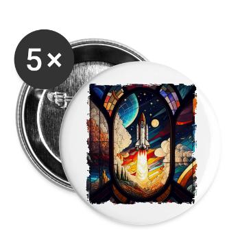 Lancement de fusée spatiale Kirchenglass Buntglass - Lot de 5 petits badges (25 mm) - blanc - Devant