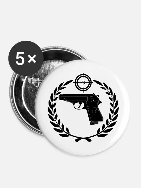 Pistolenlogo walther - Buttons klein 25 mm (5er Pack) - Weiß
