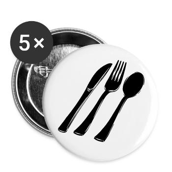 Cuillère à fourche à couverts et couteau - Lot de 5 petits badges (25 mm) - blanc - Devant