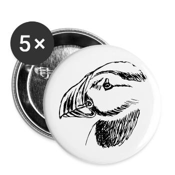Oiseau macareux dessiné à la main - Lot de 5 petits badges (25 mm) - blanc - Devant