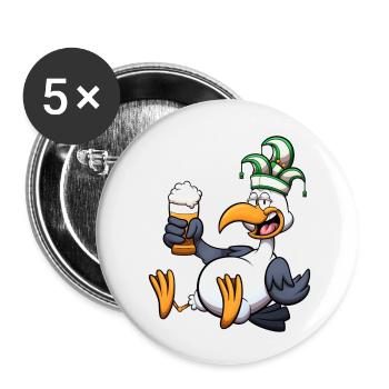 Holländische Karnevalsmöwe mit Bier - Buttons klein 25 mm (5er Pack) - Weiß - Vorne