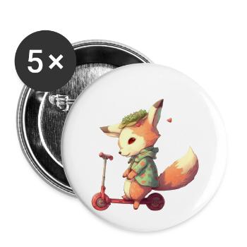 renard trottinette - Lot de 5 petits badges (25 mm) - blanc - Devant