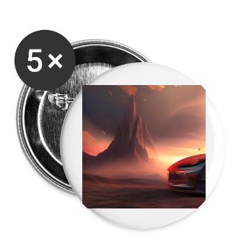 Voiture devant montagne - Lot de 5 petits badges (25 mm) - blanc - Devant