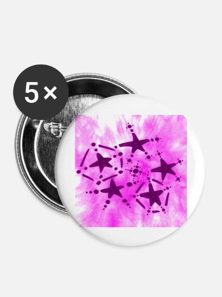 5 STERNE LÄCHELNDER FLIEDER - Buttons klein 25 mm (5er Pack) - Weiß