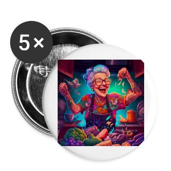 Grand-mère avec des tatouages en train de cuisiner - Lot de 5 petits badges (25 mm) - blanc - Devant