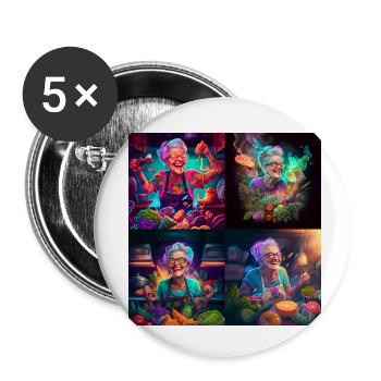 Grand-mère avec des tatouages en train de cuisiner - Lot de 5 petits badges (25 mm) - blanc - Devant