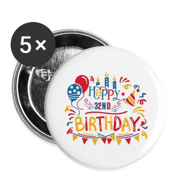 Joyeux 32e anniversaire trente-deux cadeaux de 32 ans - Lot de 5 petits badges (25 mm) - blanc - Devant