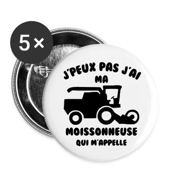 J’peux pas j’ai ma moissonneuse qui m’appelle - Lot de 5 petits badges (25 mm) - blanc - Devant
