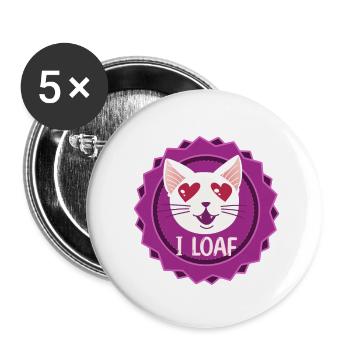 Valentine Heart-Eyed Cat - I Loaf U - Buttons small 1''/25 mm (5-pack) - white - Front
