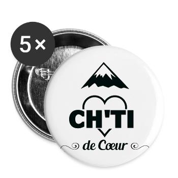ch'ti de coeur cadeau - Lot de 5 petits badges (25 mm) - blanc - Devant