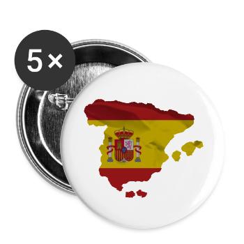 Drapeau de l’Espagne en forme de pays - Lot de 5 petits badges (25 mm) - blanc - Devant
