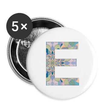 Lettre E en mandala - Lot de 5 petits badges (25 mm) - blanc - Devant