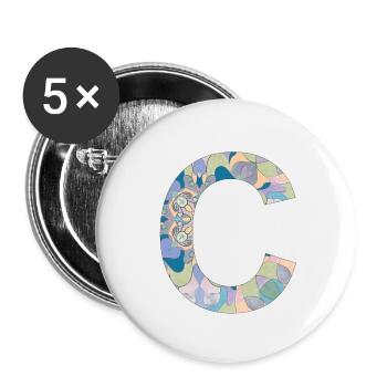Lettre C en mandala - Lot de 5 petits badges (25 mm) - blanc - Devant
