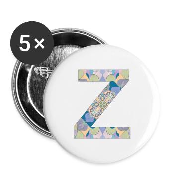 Lettre Z en mandala - Lot de 5 petits badges (25 mm) - blanc - Devant
