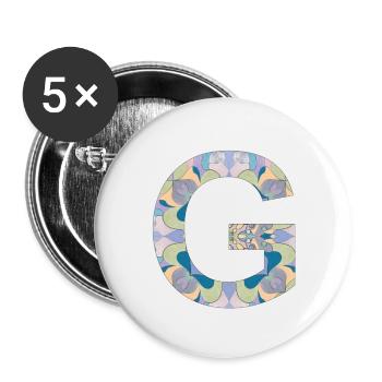 Lettre G en mandala - Lot de 5 petits badges (25 mm) - blanc - Devant