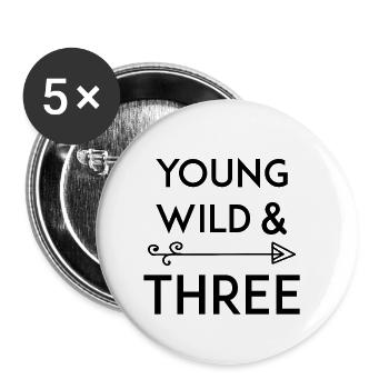 Young, Wild & Three - Buttons klein 25 mm (5er Pack) - Weiß - Vorne