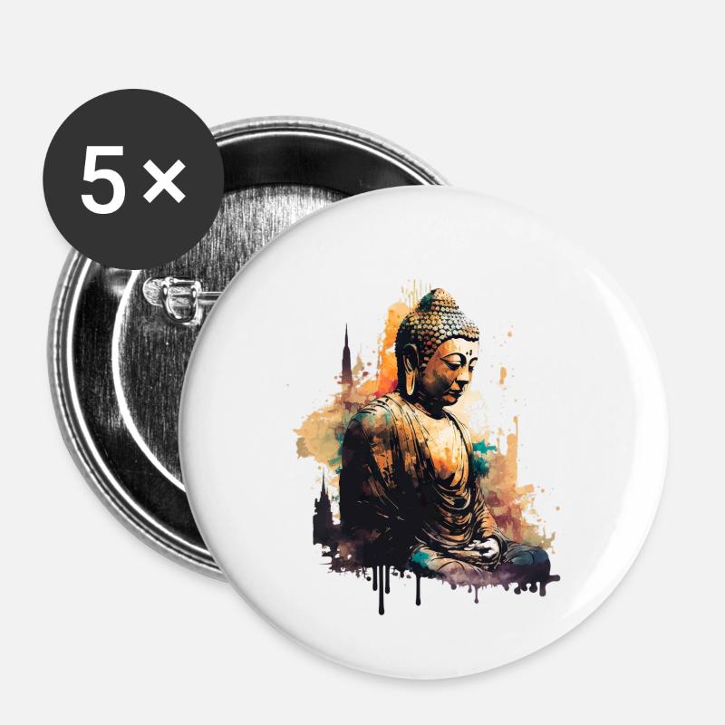 Buddha - Buttons klein 25 mm (5er Pack) - Weiß