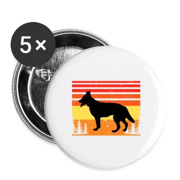 Berger Blanc Suisse Hundesilhouette Retro Sonnenuntergang - Buttons klein 25 mm (5er Pack) - Weiß - Vorne