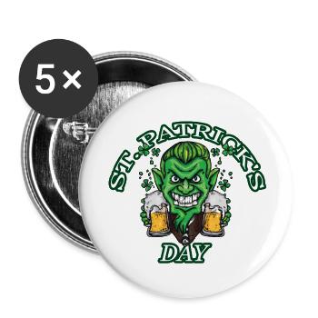 St. Patrick's Day - Leprechaun with two beer motif - Buttons small 1''/25 mm (5-pack) - white - Front
