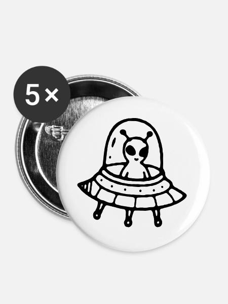 Außerirdisches UFO - Buttons klein 25 mm (5er Pack) - Weiß