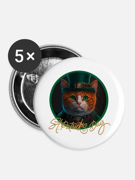 St Patrick s Day Katze - Buttons klein 25 mm (5er Pack) - Weiß