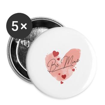 Be Mine Valentines Herz Design - Buttons klein 25 mm (5er Pack) - Weiß - Vorne