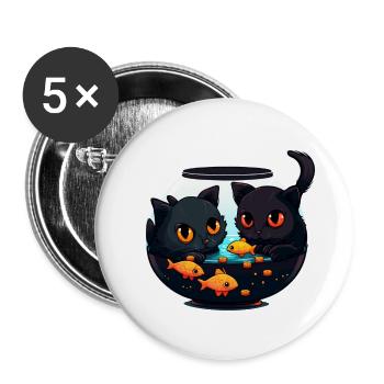 Chat noir Chaton Chaton Poisson rouge - Lot de 5 petits badges (25 mm) - blanc - Devant