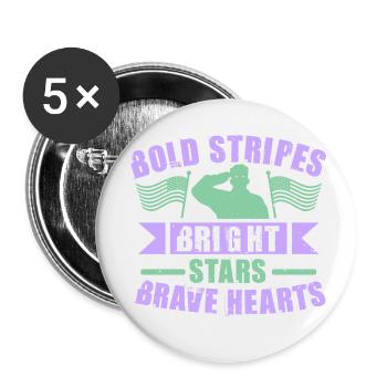 BOLD STRIPES BRIGHT STARS BRAVE HEARTS - Buttons small 1''/25 mm (5-pack) - white - Front