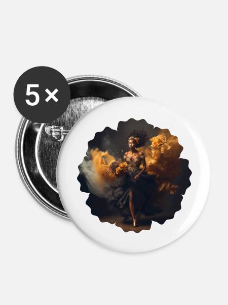 Frau mit Blumen-Design - Buttons klein 25 mm (5er Pack) - Weiß