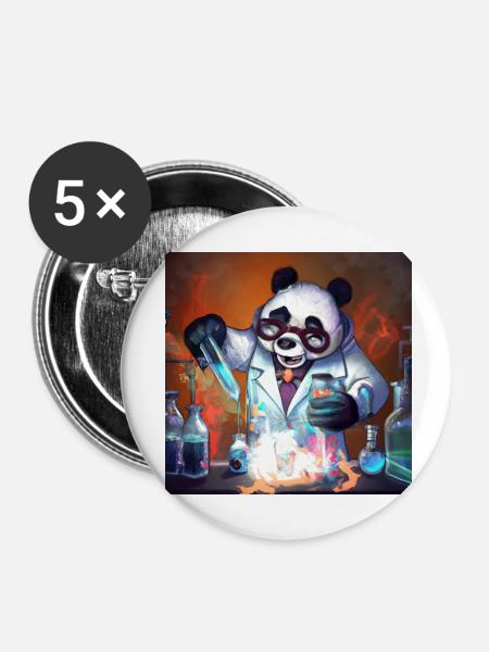 Mad Science Panda - Buttons klein 25 mm (5er Pack) - Weiß