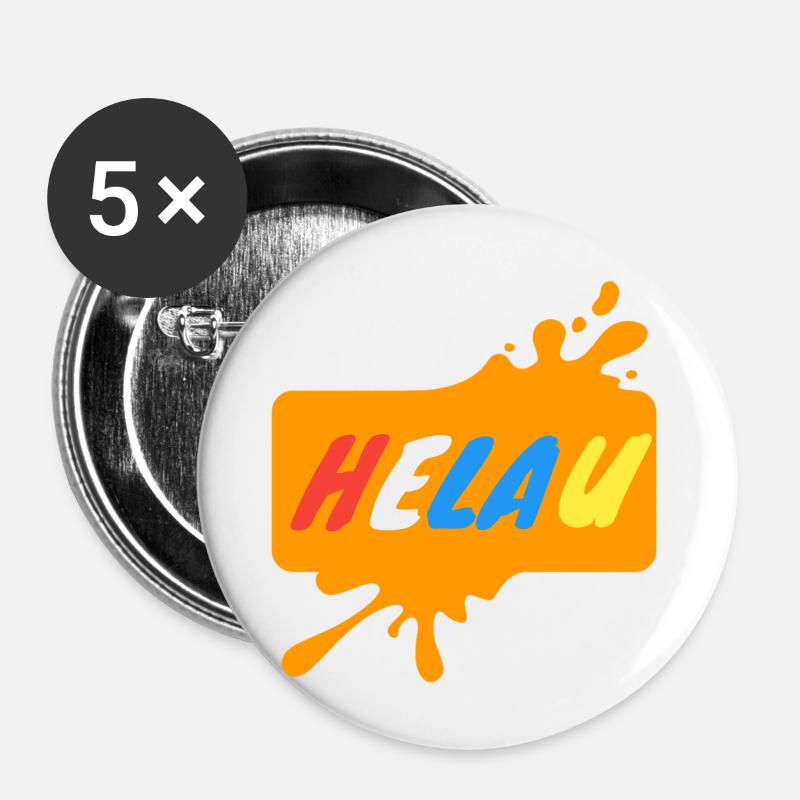 Helau Karnevalsdesign - Buttons klein 25 mm (5er Pack) - Weiß