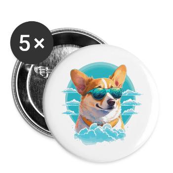 Corgi portant des lunettes de soleil - Lot de 5 petits badges (25 mm) - blanc - Devant