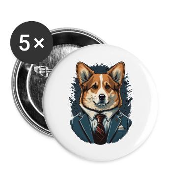 Formal Corgi in a Blue suit Art - Buttons small 1''/25 mm (5-pack) - white - Front