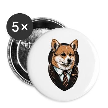 Brown Corgi Art in Suit - Buttons small 1''/25 mm (5-pack) - white - Front