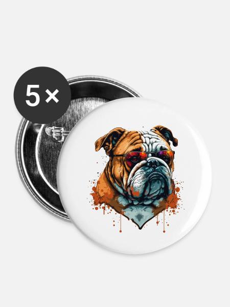 Robust aussehende Bulldogge - Buttons klein 25 mm (5er Pack) - Weiß