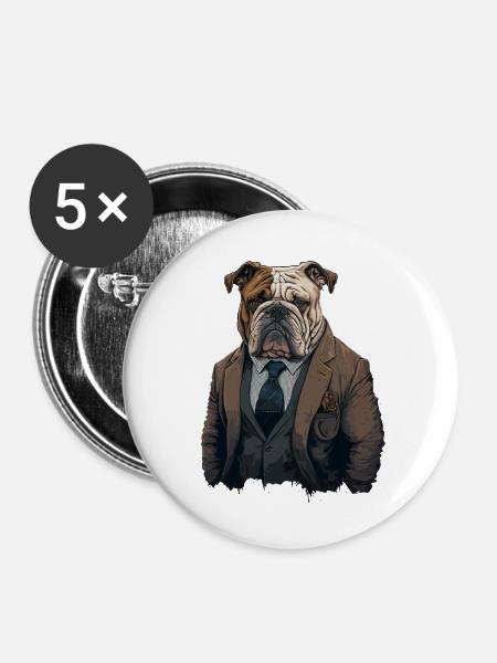 Tapfere Bulldogge - Buttons klein 25 mm (5er Pack) - Weiß
