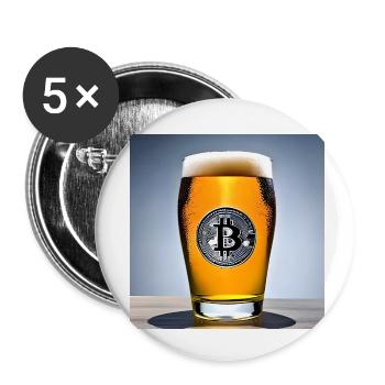 Bitcoin logo on filled beer glass - Buttons small 1''/25 mm (5-pack) - white - Front
