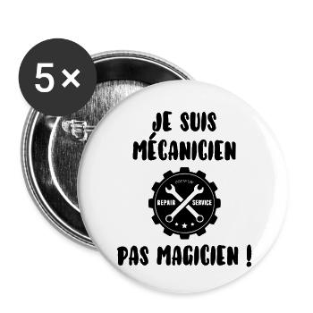 Mécanicien pas magicien - Lot de 5 petits badges (25 mm) - blanc - Devant