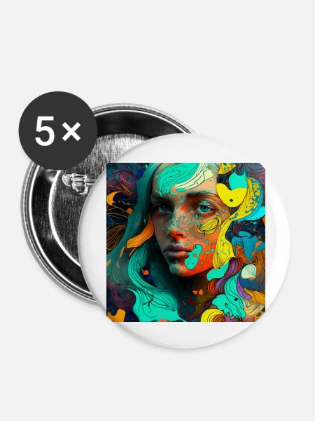 Buntes Frauengesicht - Buttons klein 25 mm (5er Pack) - Weiß