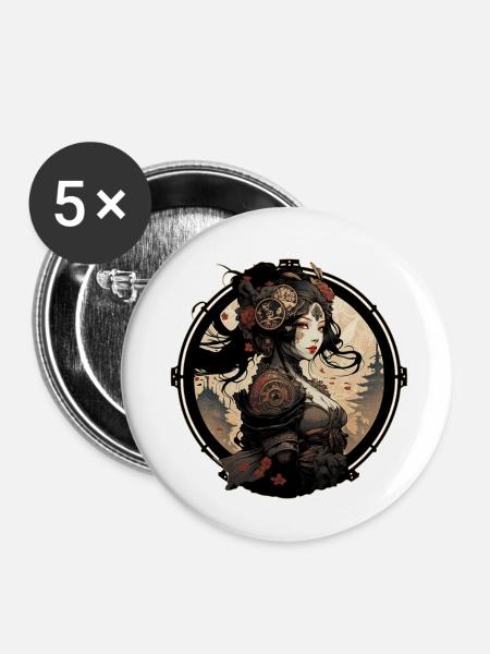 Geisha Cyber Gamma - Buttons klein 25 mm (5er Pack) - Weiß