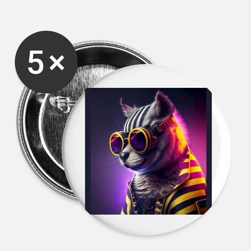 Elegant cool katt med solglasögon - Små knappar 25 mm (5-pack) - vit